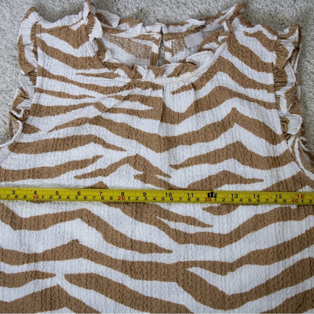 New! Loft Tiger Print Textured Ruffle Women’s Top in Desert Dune Size Medium - Picture 6 of 8